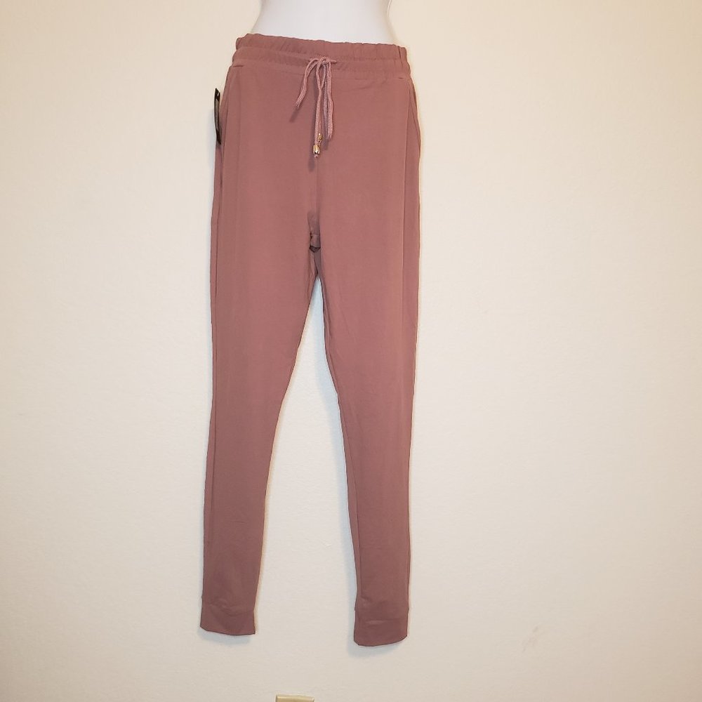 LA12ST Women's Dark Pink Soft Jogger Elastic Waist Drawstring Pants With Pockets